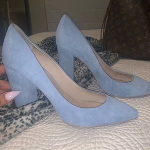 COPY - periwinkle, light blue square heel pump.